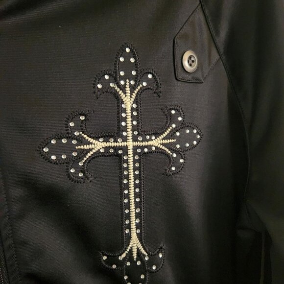 Franky Max Unique Rare Cross Embroidered Rhinestone Full Zip Jacket Size M - Picture 3 of 6